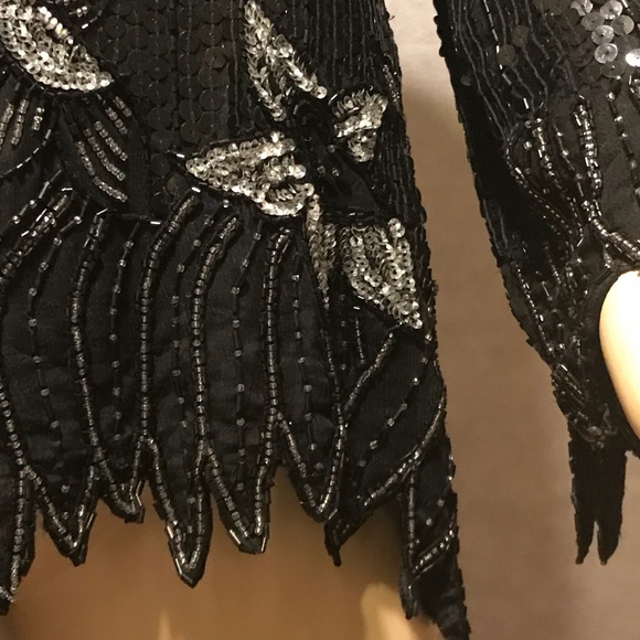 Vtg Royal Feeling Women Sequined Black Top Sz L - Picture 7 of 8